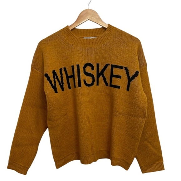 Ring Street Sweaters - Ring Street Mustard Whiskey Bold Print Crew Neck Tight Knit Long Sleeve Sweater